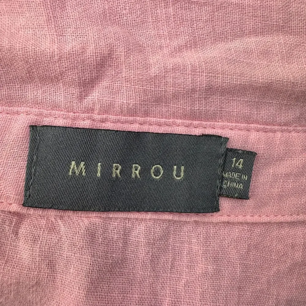Mirrou Women Plus Pink Collared Long Sleeves Button Front Cropped Shirt 14 - Picture 5 of 5